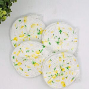 One Set of 4 Rope Coffee Coasters Cotton Lemons Sunroom Cottage Core 4.5"